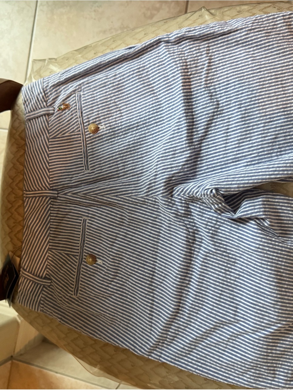 Polo by Ralph Lauren Blue and White Striped Short Seersucker Material